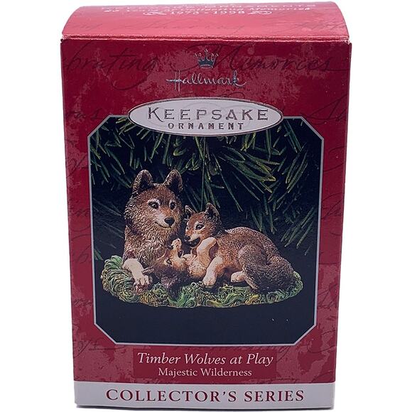 Hallmark Keepsake 1998 TIMBER WOLVES at PLAY Majestic Wilderness Ornament in Box - Picture 1 of 6